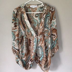 Trina Turk Brown Aqua‎ and Cream Top size L